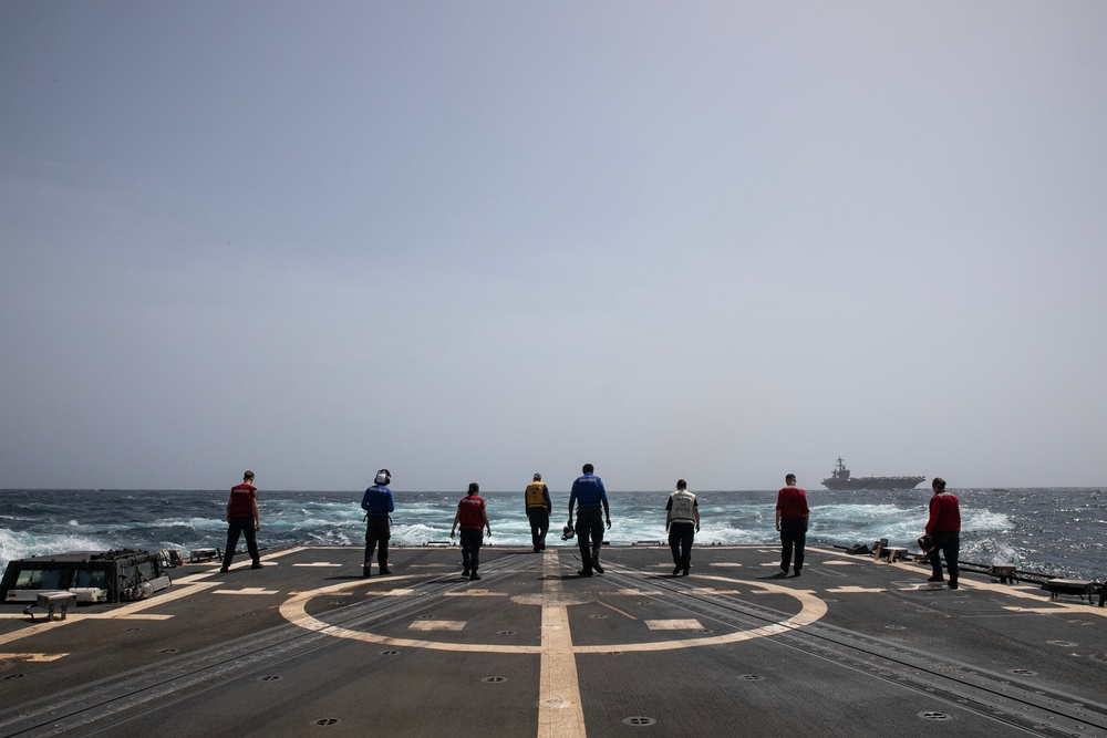 USS Wayne E. Meyer conducts operations in the U.S. Central Command area of responsibility as part of the Carl Vinson Carrier Strike Group