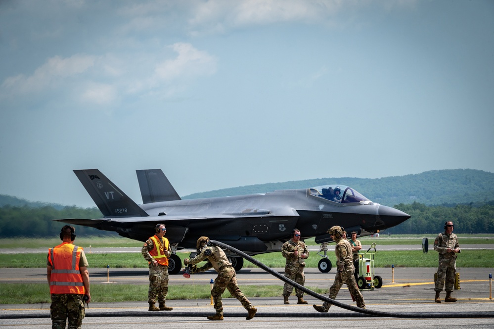 Expanding Joint Integrated Capabilities: 158th Fighter Wing, 104th Fighter Wing, and 103rd Airlift Wing Execute Rapid Rearming and Refueling Exercises