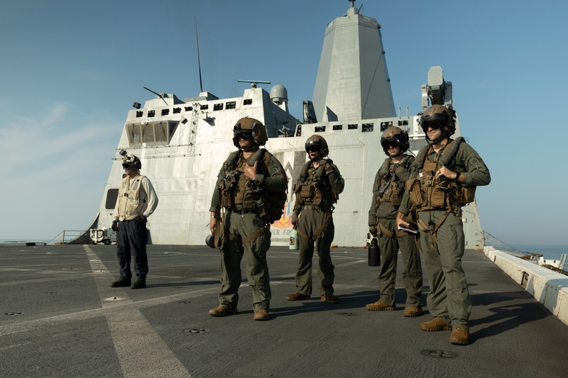 U.S. Marines with VMM-266 conduct qualifications aboard USS New York