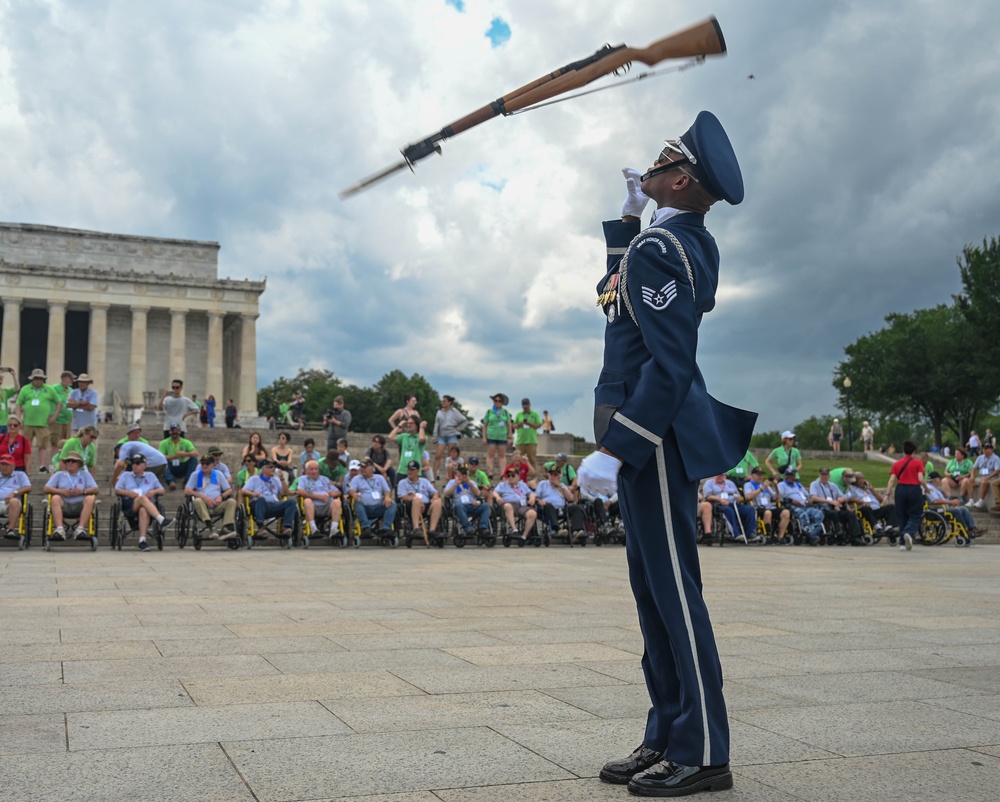 USAF Honor Guard Drill Team performs for Honor Flight Chicago veterans
