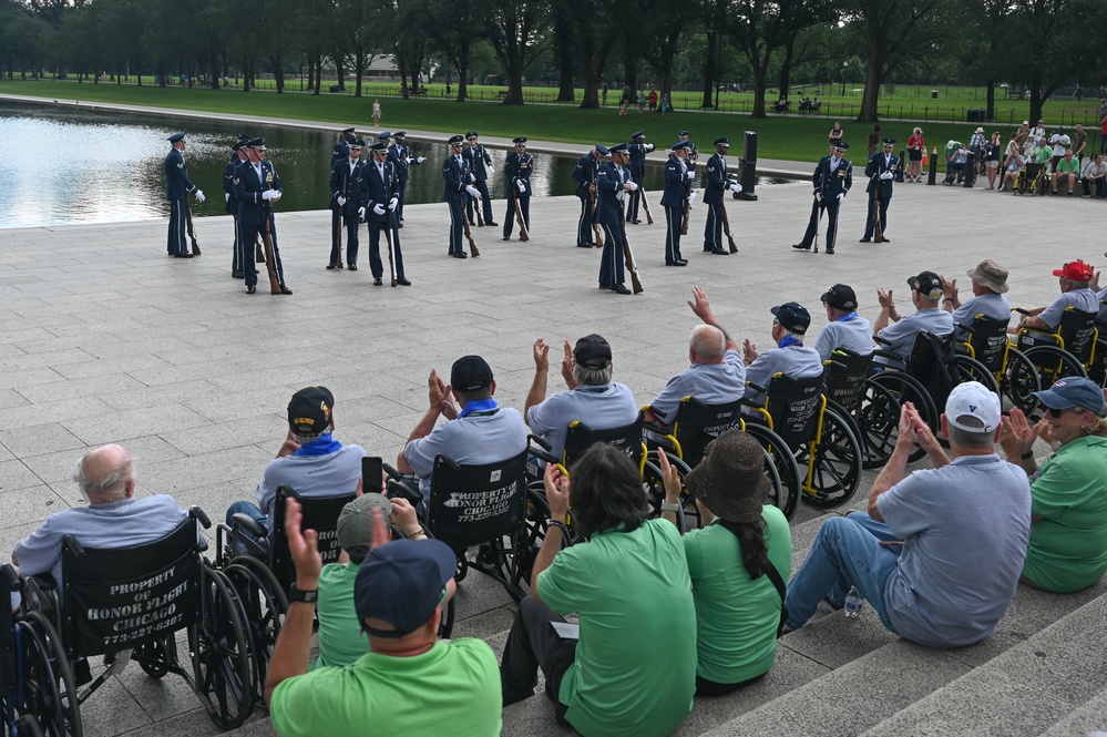 USAF Honor Guard Drill Team performs for Honor Flight Chicago veterans