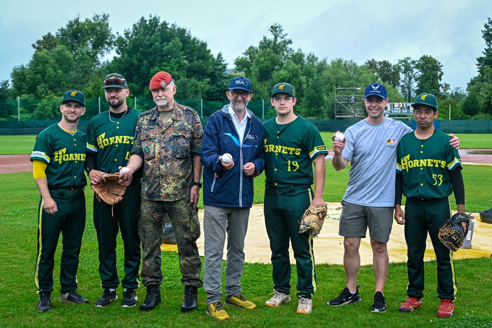 521 AMOW Deputy Commander Throws Out First Pitch at Saarlouis Hornets Game