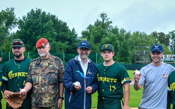 521 AMOW Deputy Commander Throws Out First Pitch at Saarlouis Hornets Game