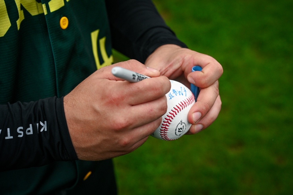 521 AMOW Deputy Commander Throws Out First Pitch at Saarlouis Hornets Game