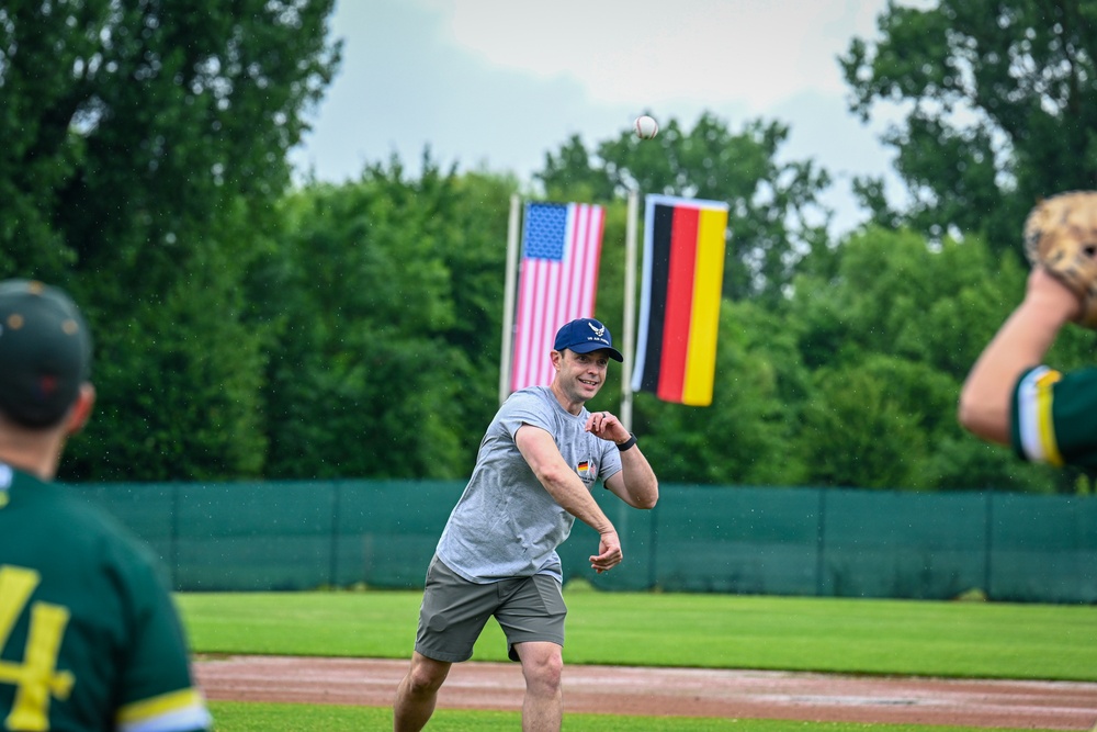 521 AMOW Deputy Commander Throws Out First Pitch at Saarlouis Hornets Game