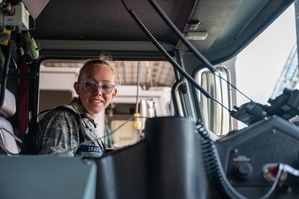 Civil Air PatrolCadet Crabtree explores a 377th Air Base Wing fire truck