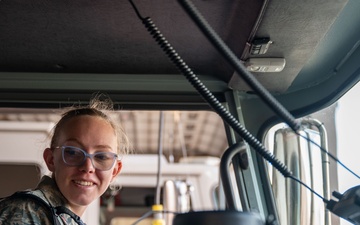 Civil Air PatrolCadet Crabtree explores a 377th Air Base Wing fire truck