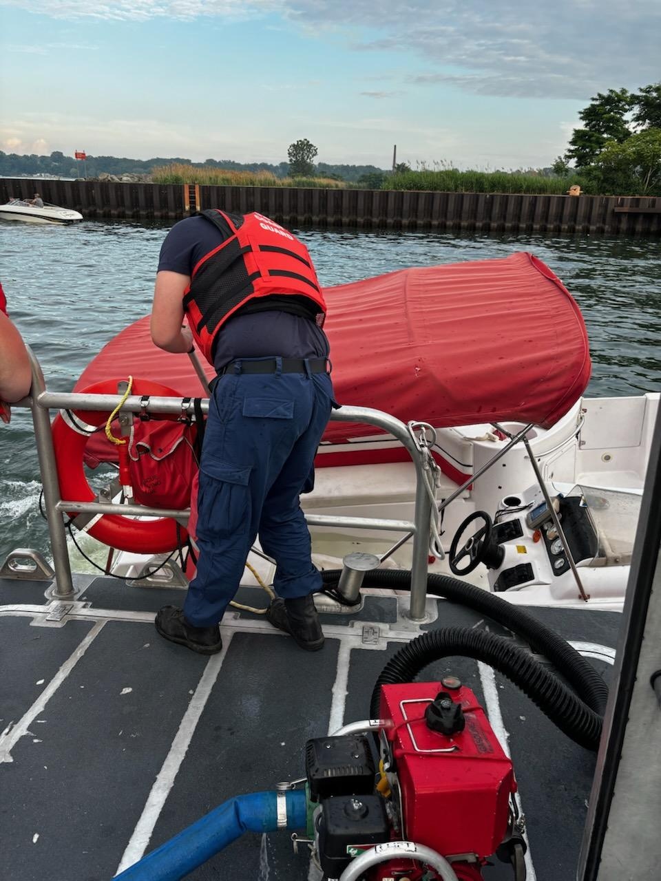 Coast Guard Station Erie responds to a vessel taking on water near Presque Isle on Lake Erie