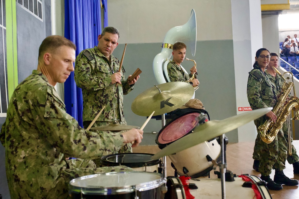United States Fleet Forces Band “Uncharted Waters” performs at Colegio Abel Bravo in Colón