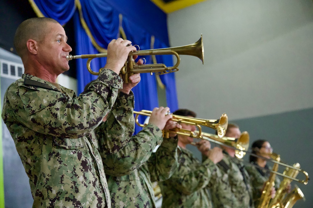 United States Fleet Forces Band “Uncharted Waters” performs at Colegio Abel Bravo in Colón