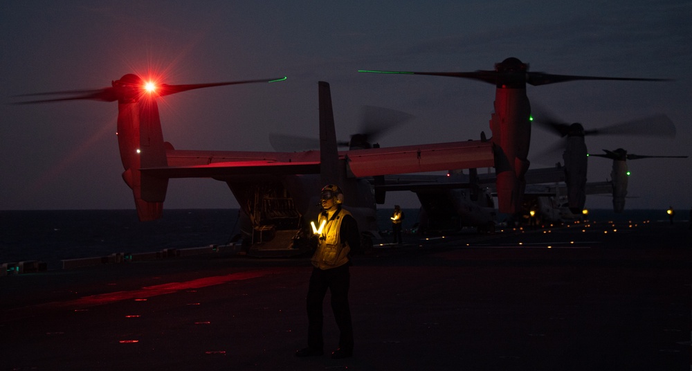 USS America (LHA 6) Conducts Nighttime Flight Operations