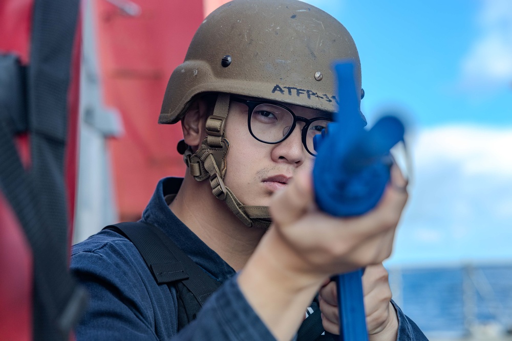 Sailors Respond During an Anti-terrorism Training aboard USS Ralph Johnson