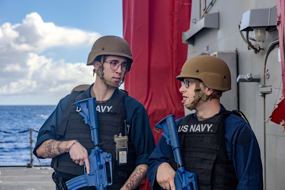 Sailors Respond During an Anti-terrorism Training aboard USS Ralph Johnson