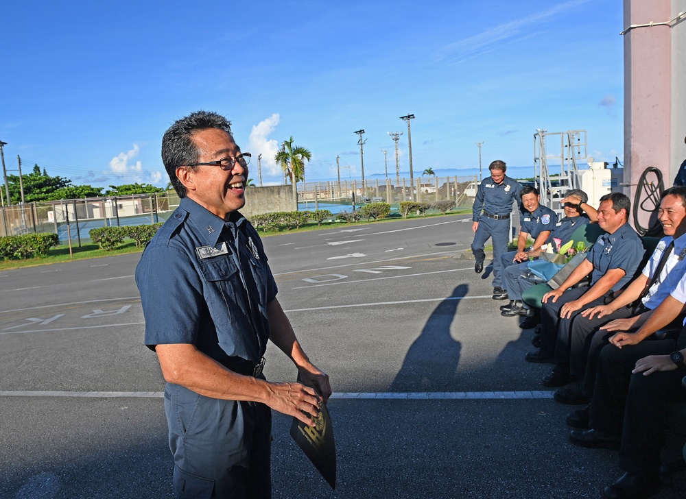 U.S. Army Garrison Okinawa, Fire and Emergency Services, a fire alarm dispatcher receives a Farewell