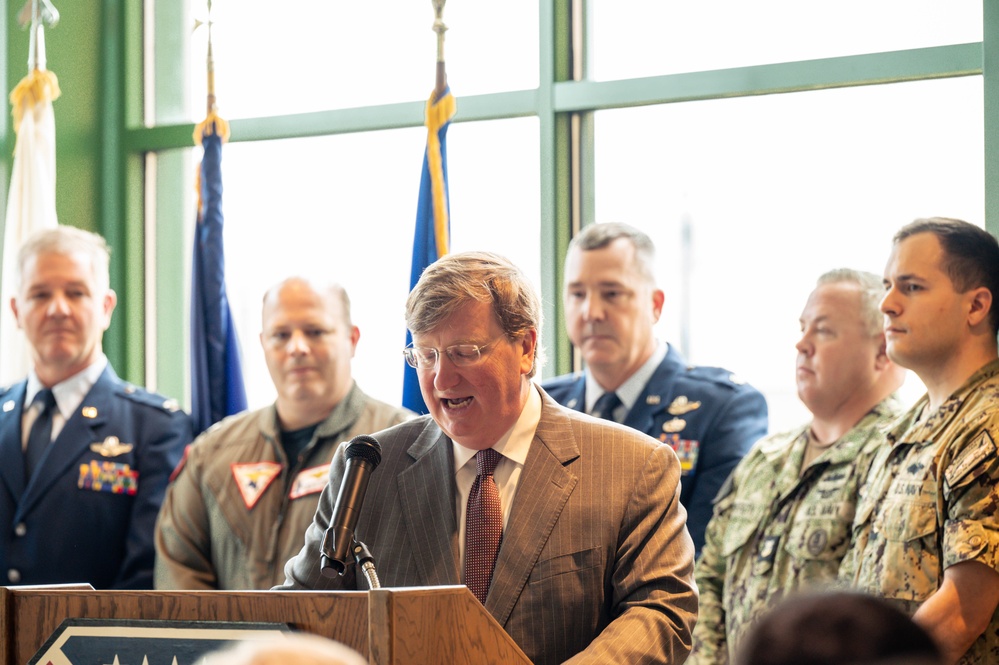 Governor Tate Reeves Addresses Public at Key Field on New Military Support Legislation