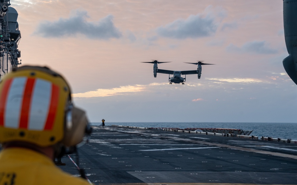 USS America (LHA 6) Conducts MV-22B Osprey Helicopter Flight Operations