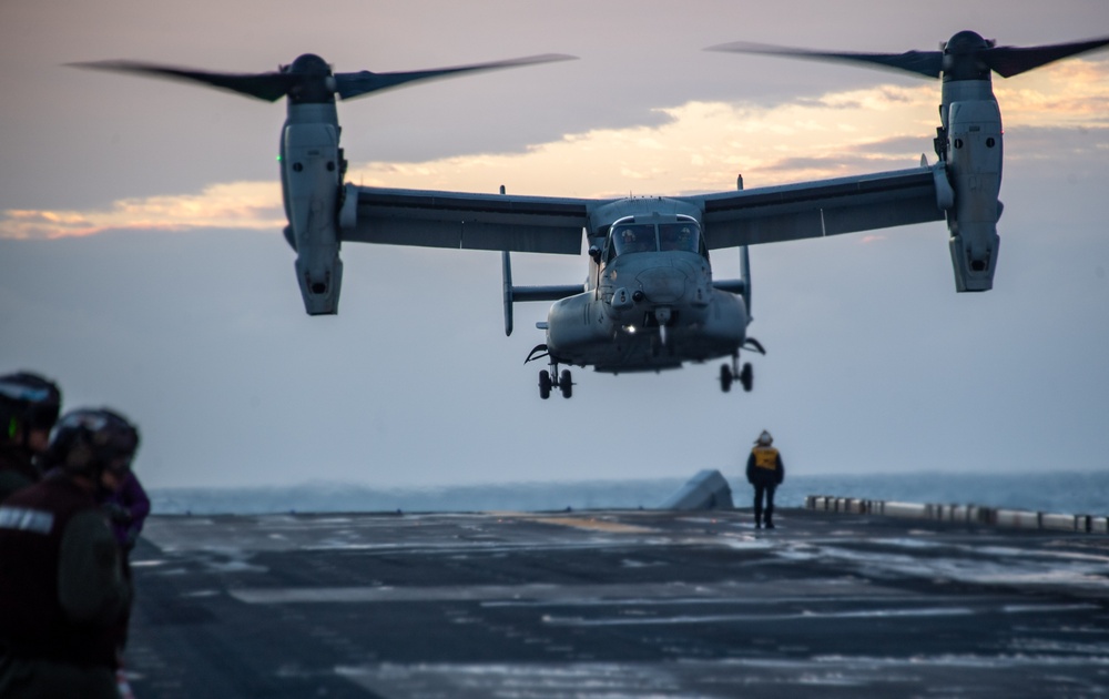 USS America (LHA 6) Conducts MV-22B Osprey Helicopter Flight Operations