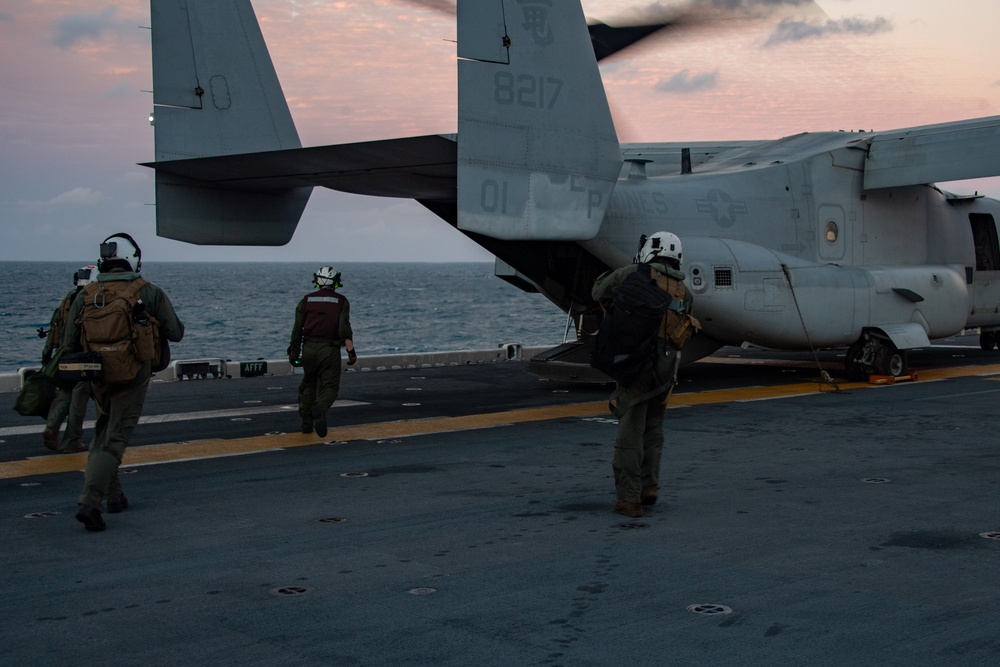 USS America (LHA 6) Conducts MV-22B Osprey Helicopter Flight Operations