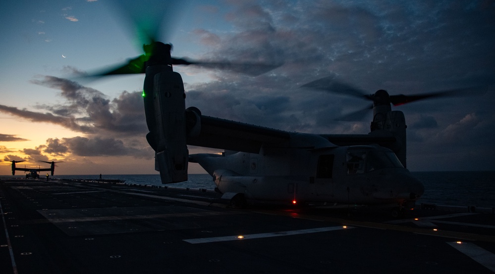 USS America (LHA 6) Conducts MV-22B Osprey Helicopter Flight Operations