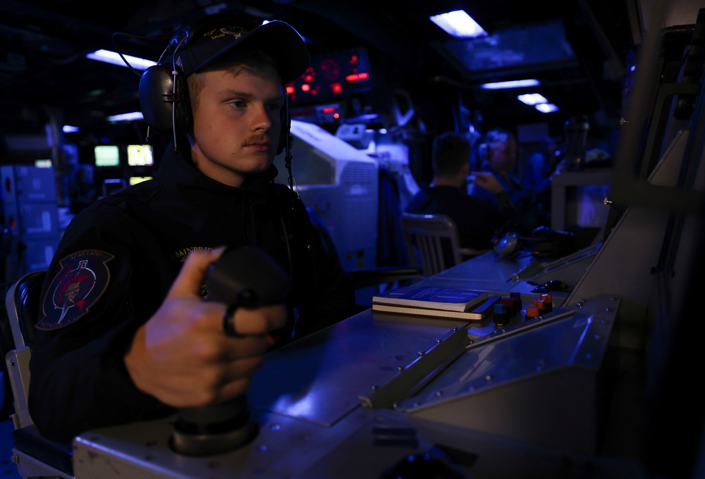USS Bainbridge (DDG 96) Sailor Operates Optical Sight System