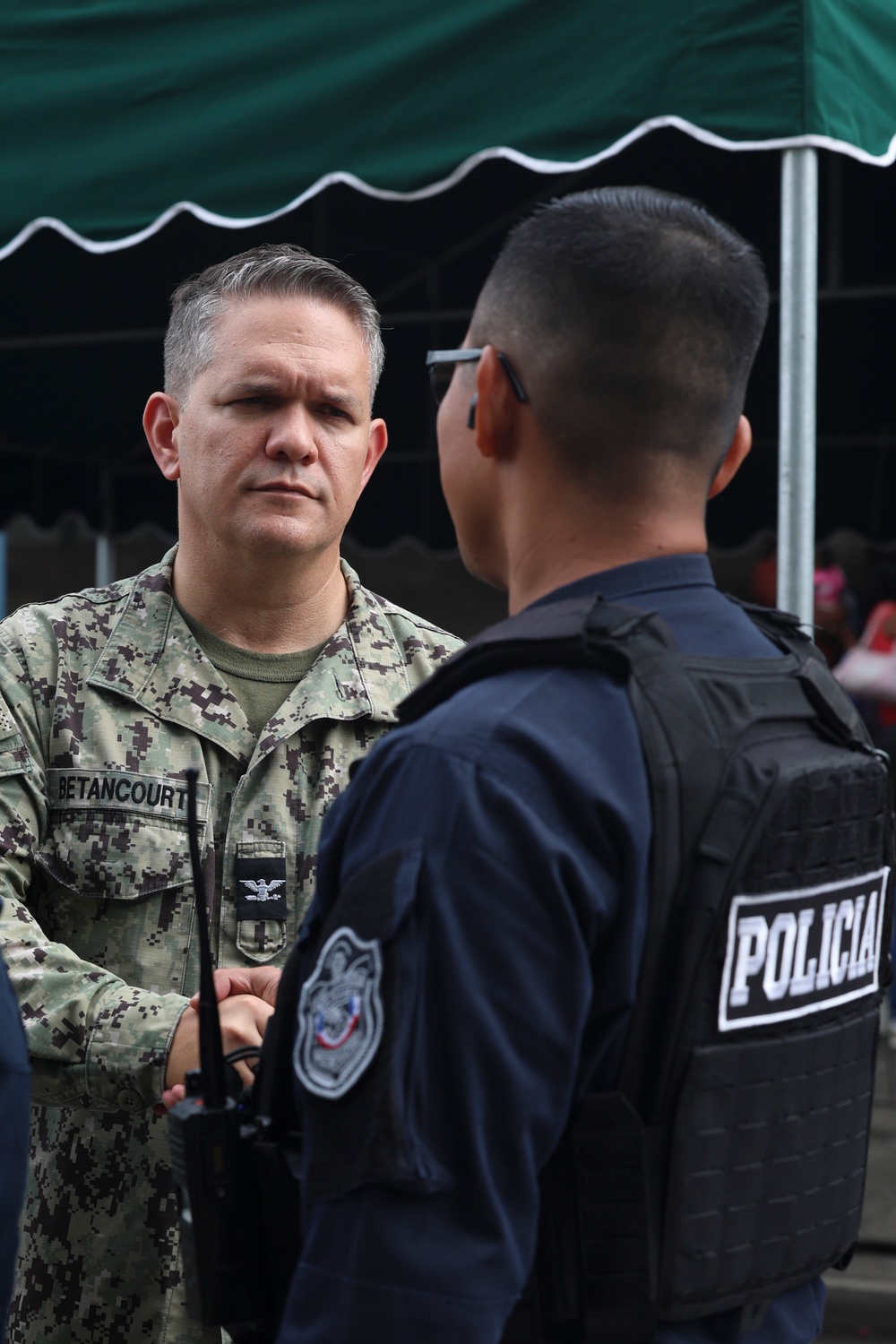 Capt. Betancourt speaks with Media