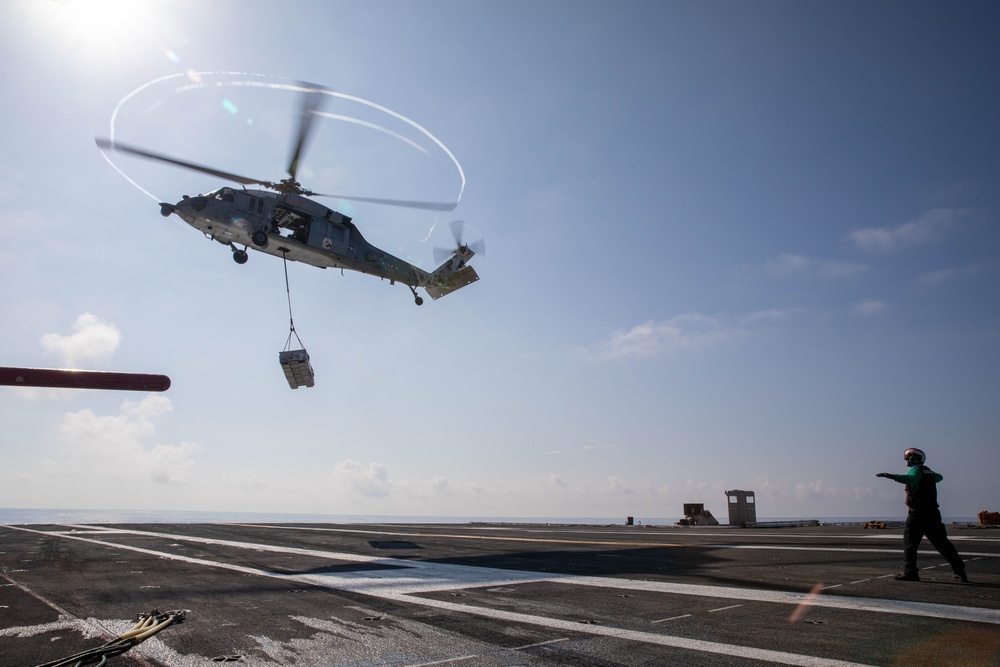 USS Gerald R. Ford (CVN 78) Conducts Vertical Replenishment