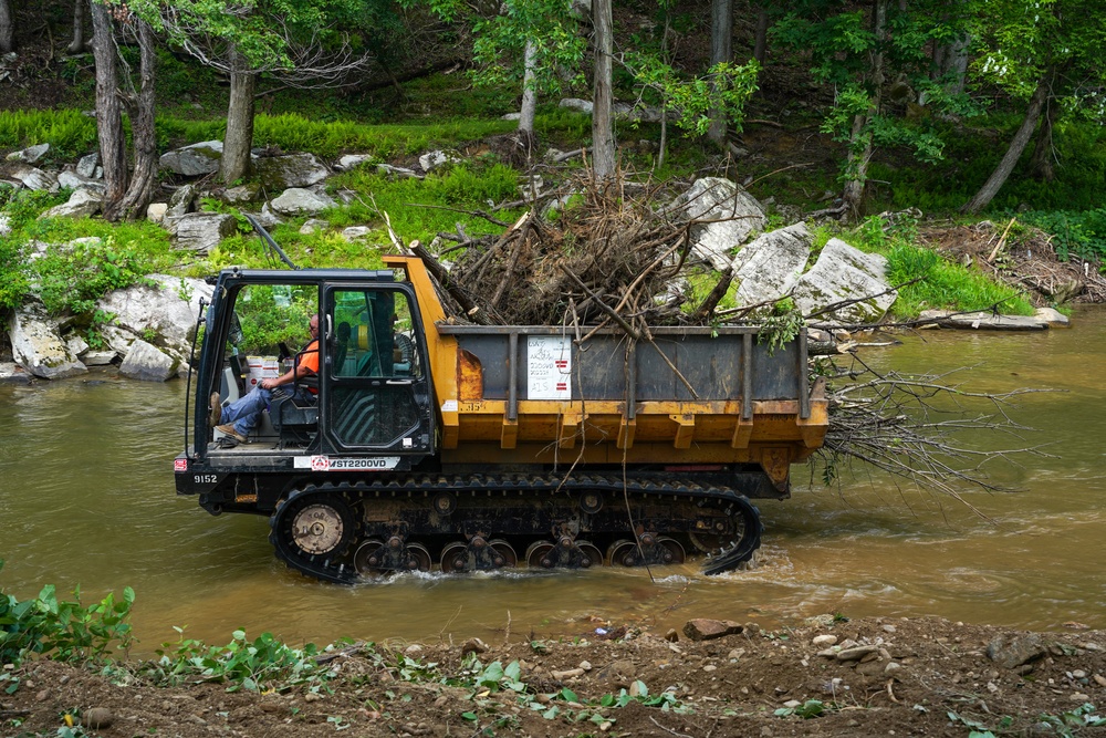 Waterway debris cleanup in Watauga County as part of Hurricane Helene relief efforts