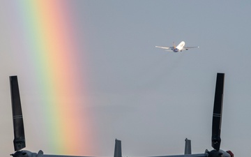 Rainbow arcs over the Yokota flightline