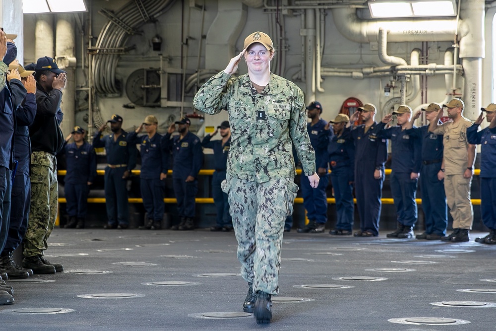 USS Tripoli’s Admin Officer and the G3 Divisional Officer are Piped Ashore