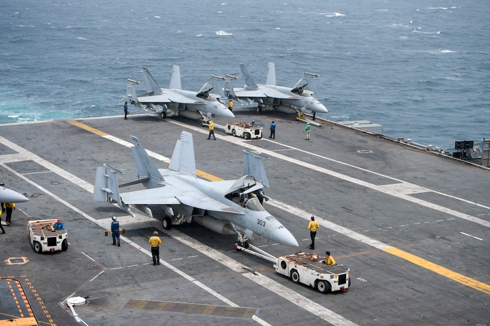 Nimitz Sailors Conduct Maintenance on Aircraft