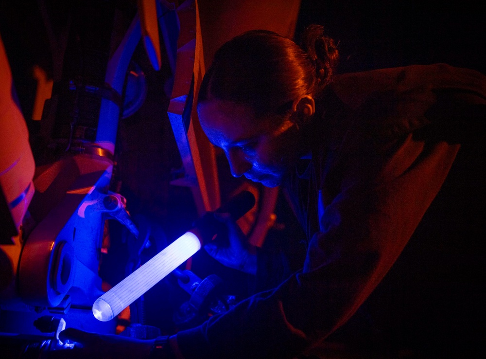 Nimitz Sailors Conduct Maintenance on Aircraft