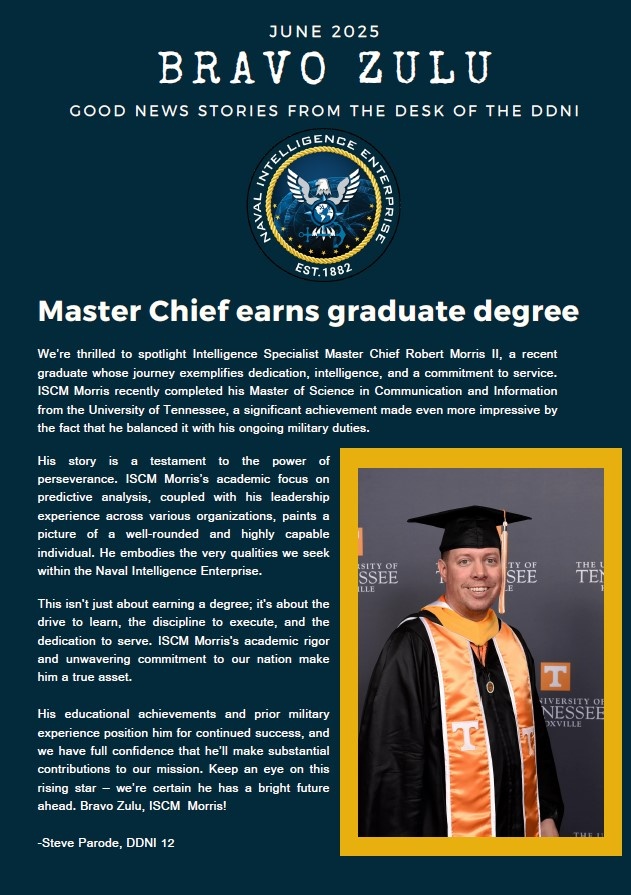 DDNI Bravo Zulu - Master Chief earns graduate degree