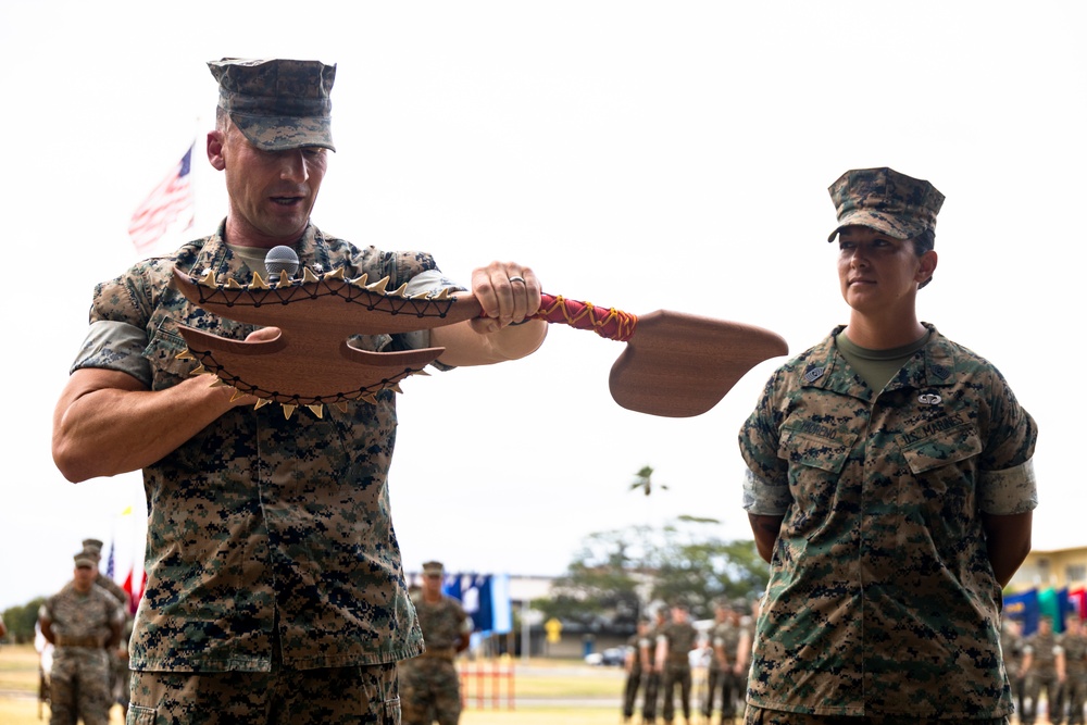 HQBN Sgt. Maj. Mayra Moreno Relinquishes Sword of Office at MCBH