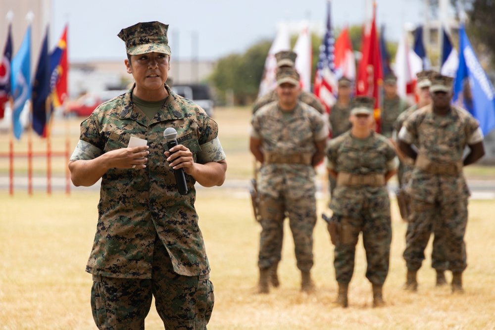 HQBN Sgt. Maj. Mayra Moreno Relinquishes Sword of Office at MCBH