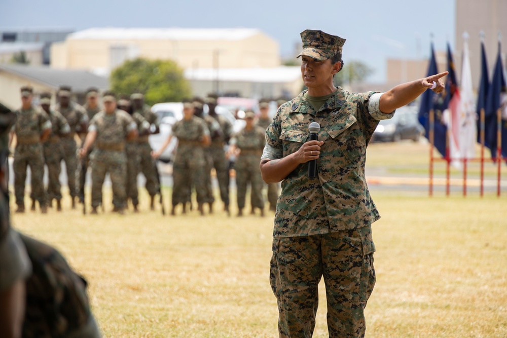 HQBN Sgt. Maj. Mayra Moreno Relinquishes Sword of Office at MCBH