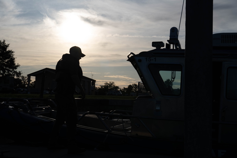 Securing the Seas: 6th Security Forces Marine Patrol on Duty