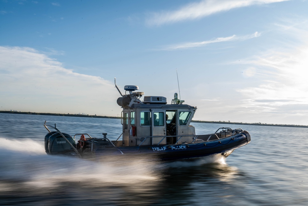 Securing the Seas: 6th Security Forces Marine Patrol on Duty