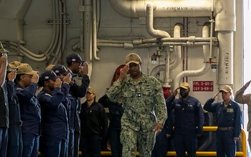USS Tripoli Pipes Officer Ashore
