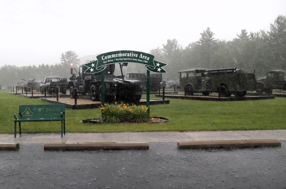 Rainy day at Fort McCoy's historic Commemorative Area