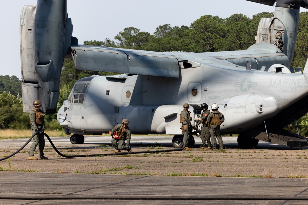 U.S. Marines with MWSS-273 and VMM-162 refuel MV-22B Ospreys at Wallops Island