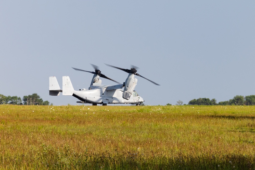 U.S. Marines with MWSS-273 and VMM-162 refuel MV-22B Ospreys at Wallops Island