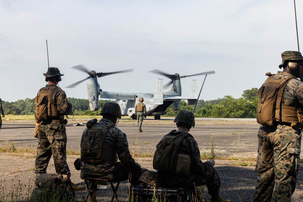 U.S. Marines with MWSS-273 and VMM-162 refuel MV-22B Ospreys at Wallops Island