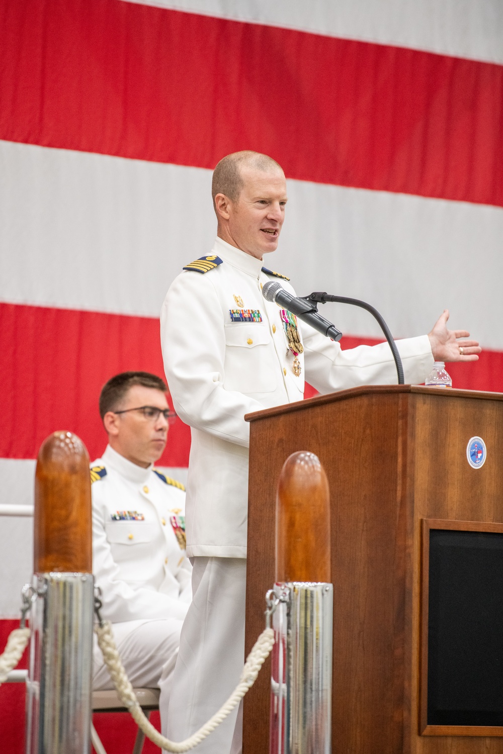 Capt. Lineberry delivers farewell remarks at Aviation Logistics Center change of command ceremony