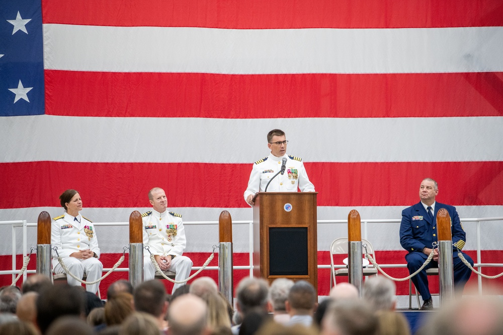 Capt. Polyak addresses official party and guests at Aviation Logistics Center change of command