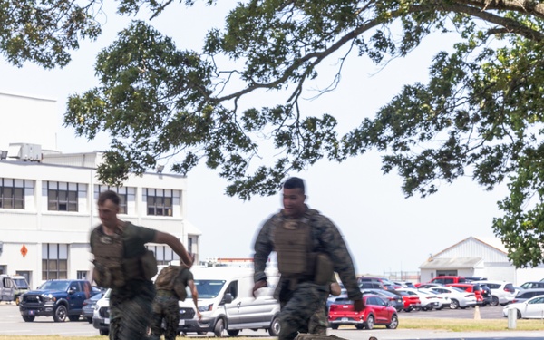 U.S. Marines with MWSS-273 conduct simulated tactical combat casualty care