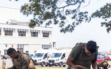 U.S. Marines with MWSS-273 conduct simulated tactical combat casualty care