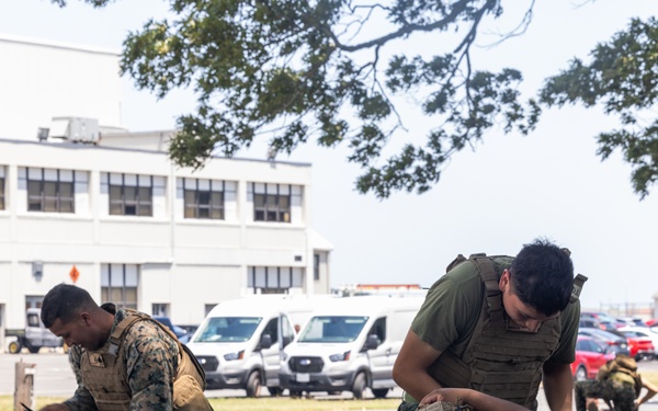 U.S. Marines with MWSS-273 conduct simulated tactical combat casualty care