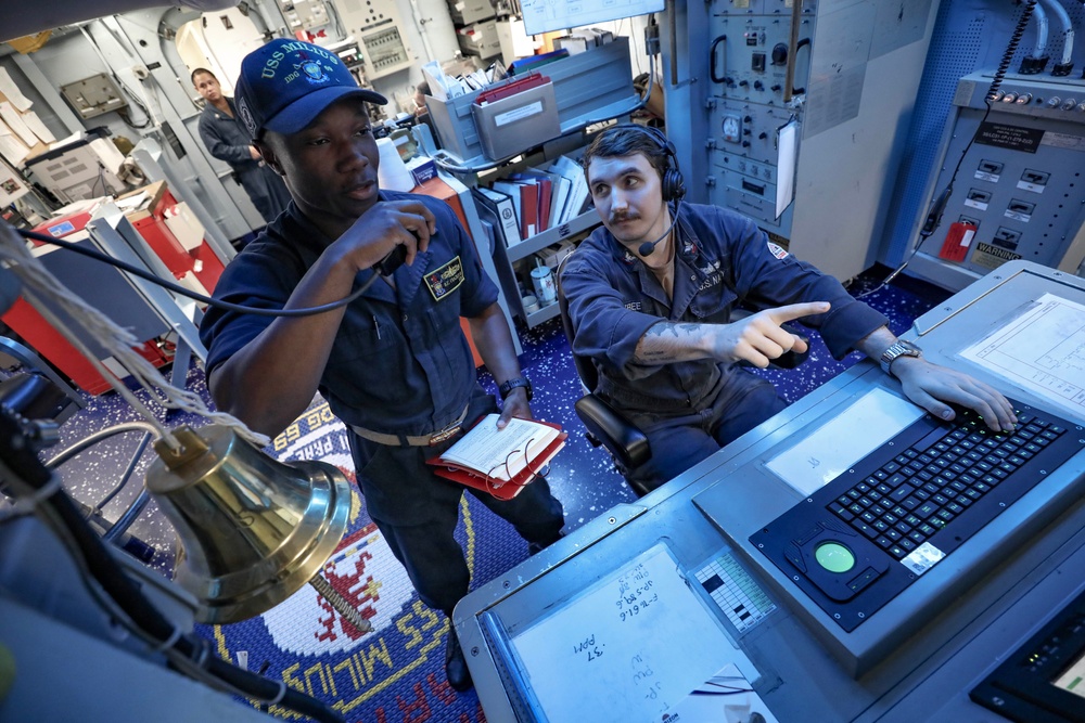 USS Milius conducts operations in the U.S. Central Command area of responsibility as part of the Carl Vinson Carrier Strike Group