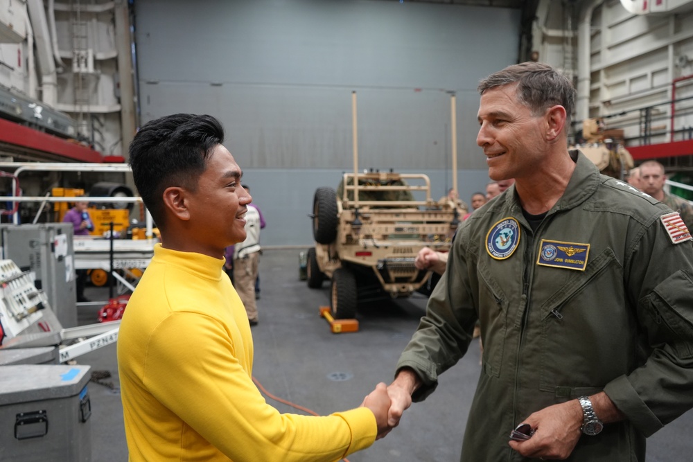 Vice Admiral John Gumbleton visits USS San Antonio