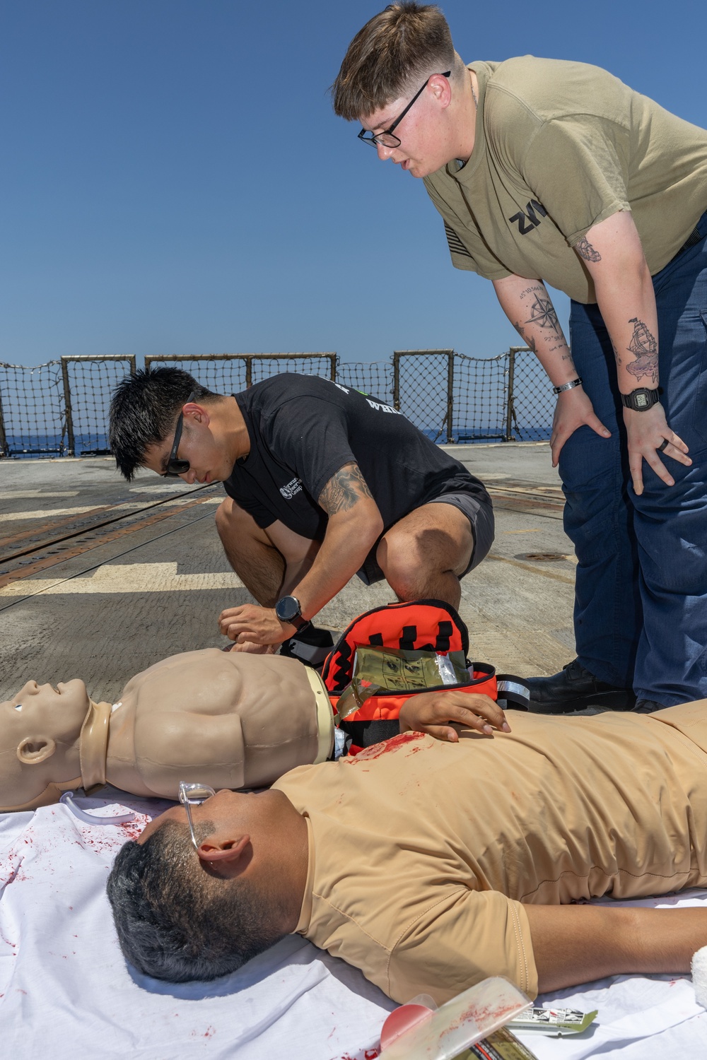 Tactical Combat Casualty Care drill on USS Paul Ignatius